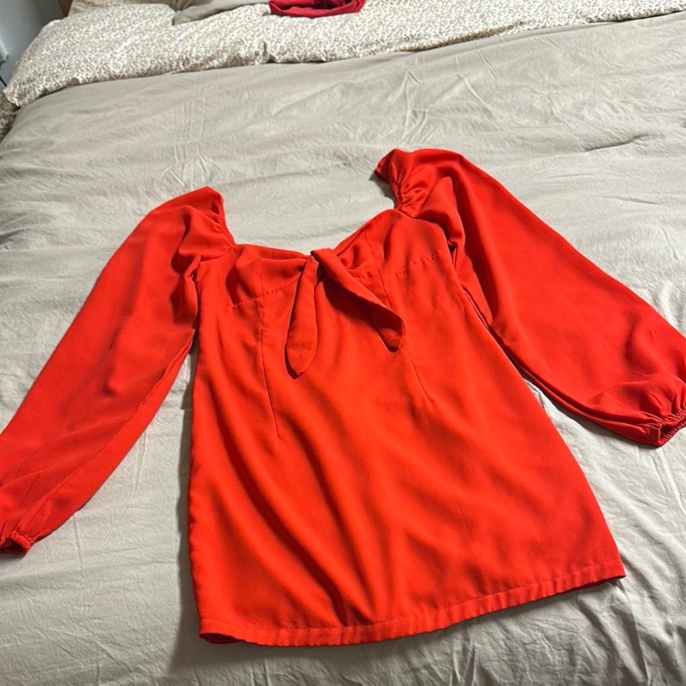Fashion Nova Red Square Neck Puff Sleeve Blouse